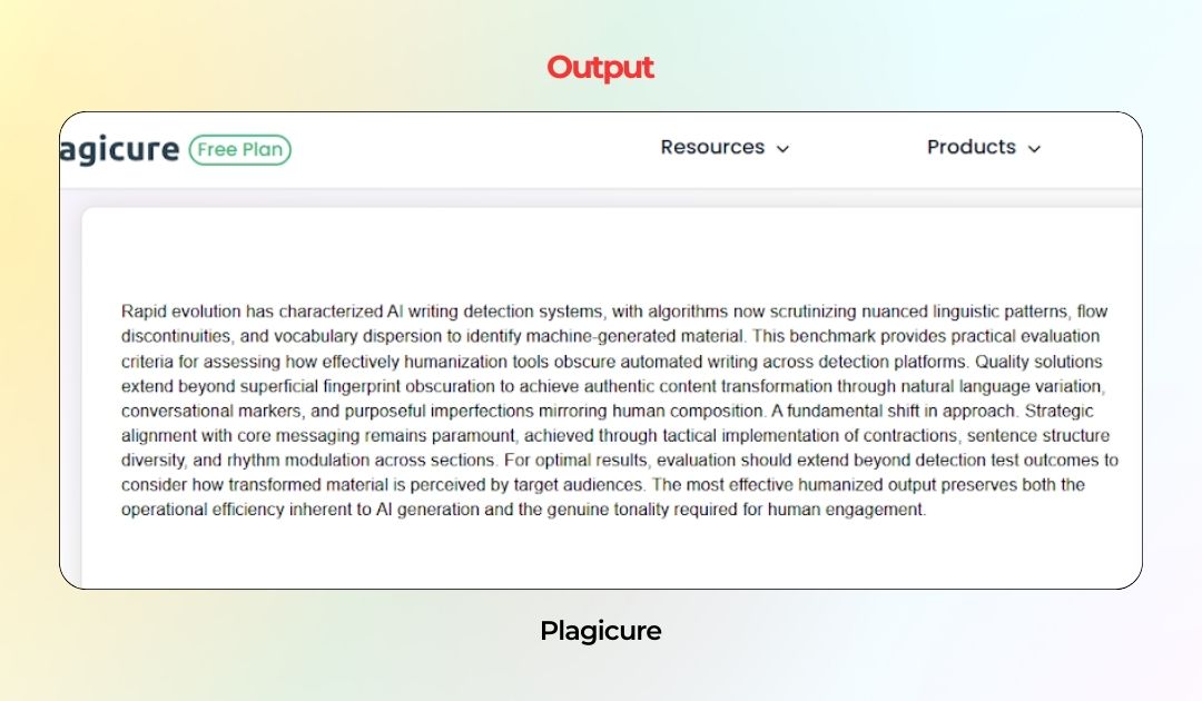 Plagicure humanizer AI Tool Output result