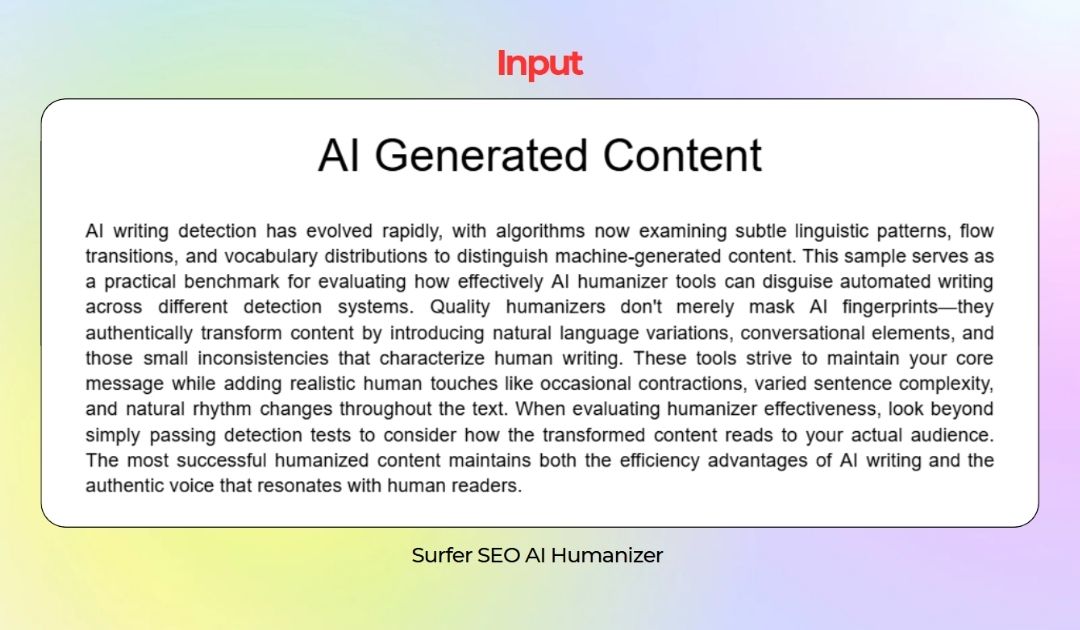 Surfer SEO Humanizer Tool Input