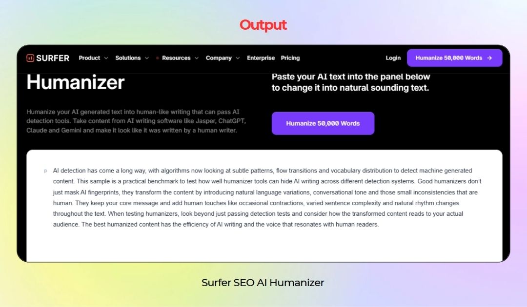 Surfer SEO Humanizer Tool output Result