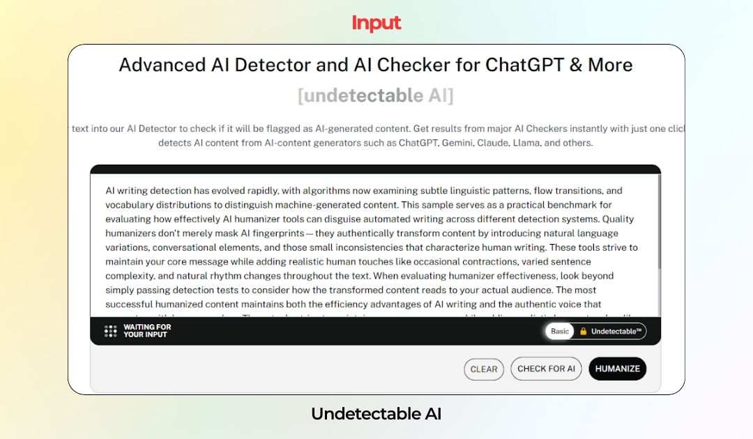 Undetectable humanizer AI Tool Input