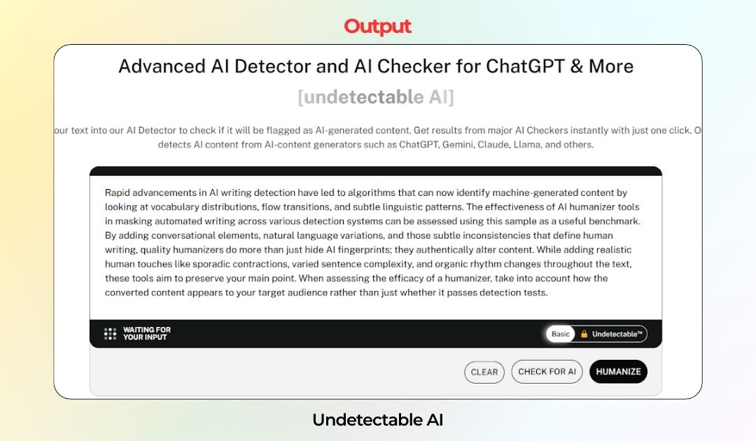 Undetectable humanizer AI Tool Output Result
